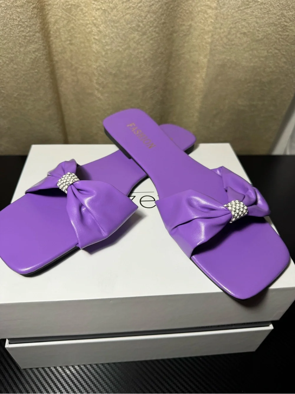 Purple Bow Slide Sandals for Women
